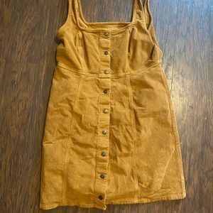 Corduroy overall dress. Mustard yellow.
